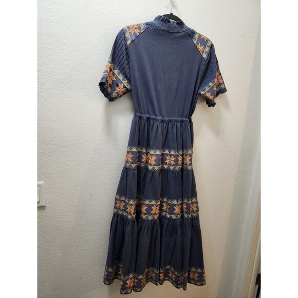 IVY CITY Co. Maxi Dress Short‎ Sleeve Embroidery 100% cotton Gray size M Boho - Picture 6 of 11